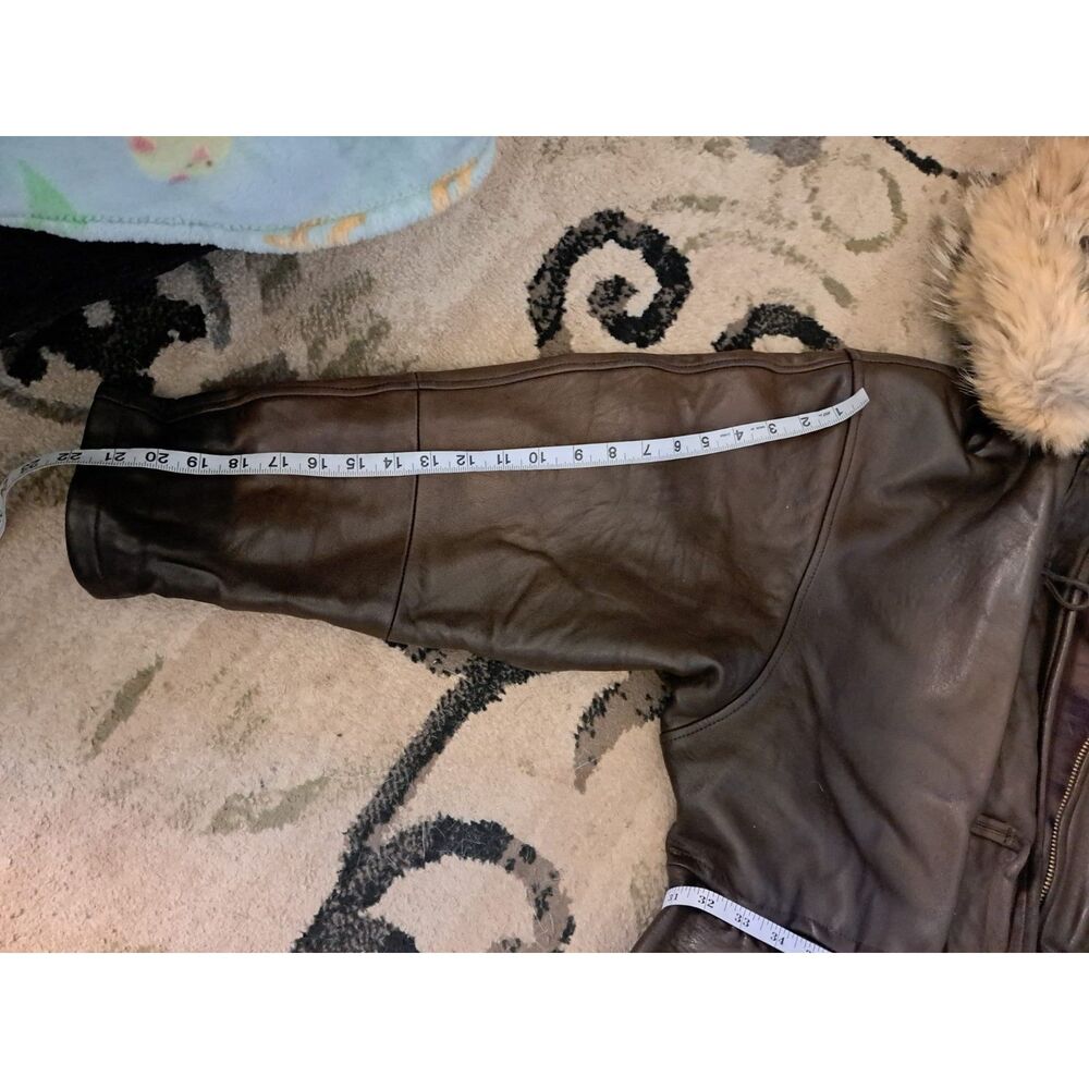 Andrew Marc Brown Leather Jacket with Fur Hood - Picture 12 of 13